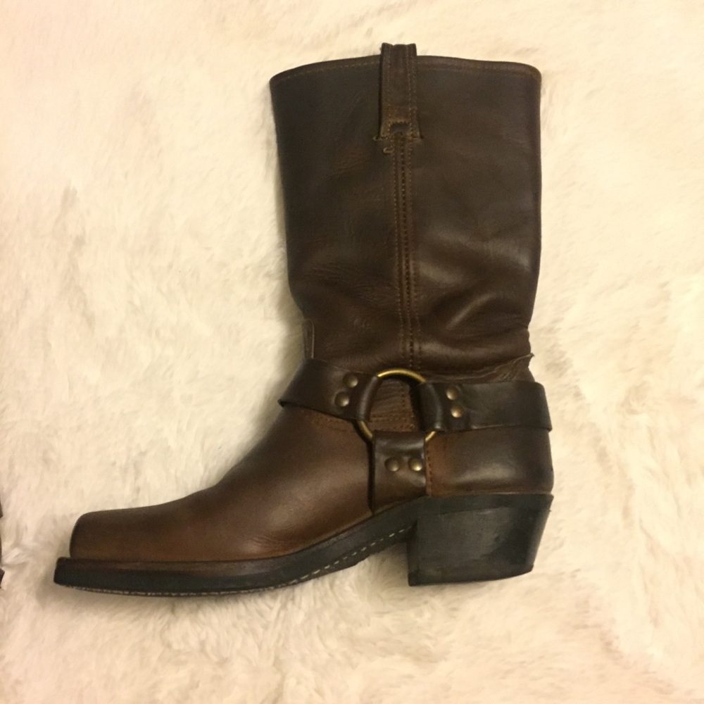 Frye Brown Leather Harness Motorcycle Boots 7.5